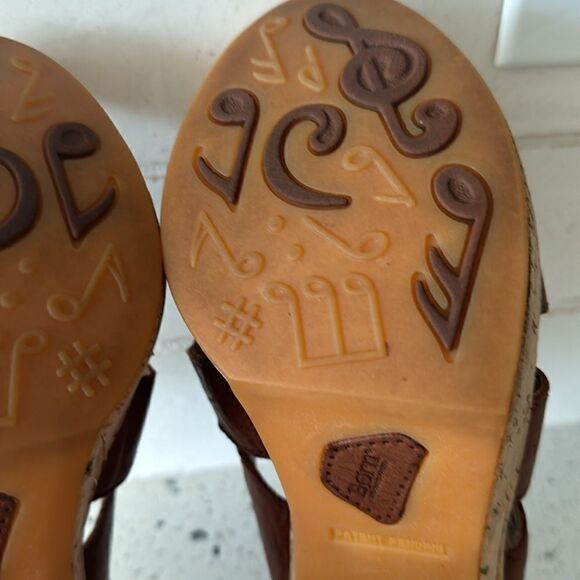 Born Women's Brown Leather Slip On Open Toe Sandals Block Heels Platform Size 9 - Picture 10 of 12